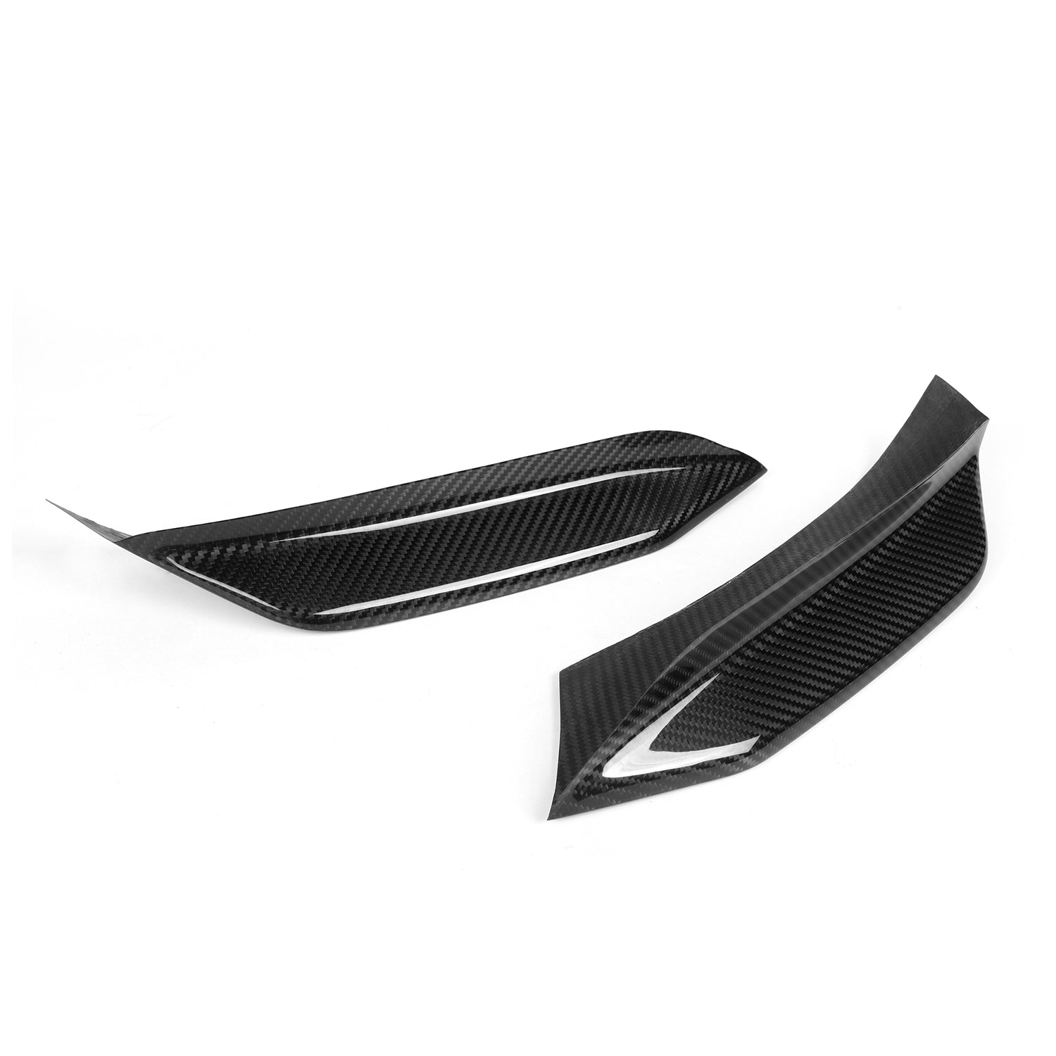 BMW F80 M3 And F82 M4 Carbon Fibre Front Bumper Inserts On White Background